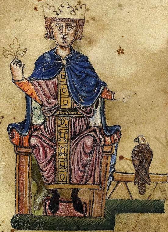 Kejser Frederik 2. med falk. Pal. lat. 1071 (Public Domain, Wikimedia Commons)